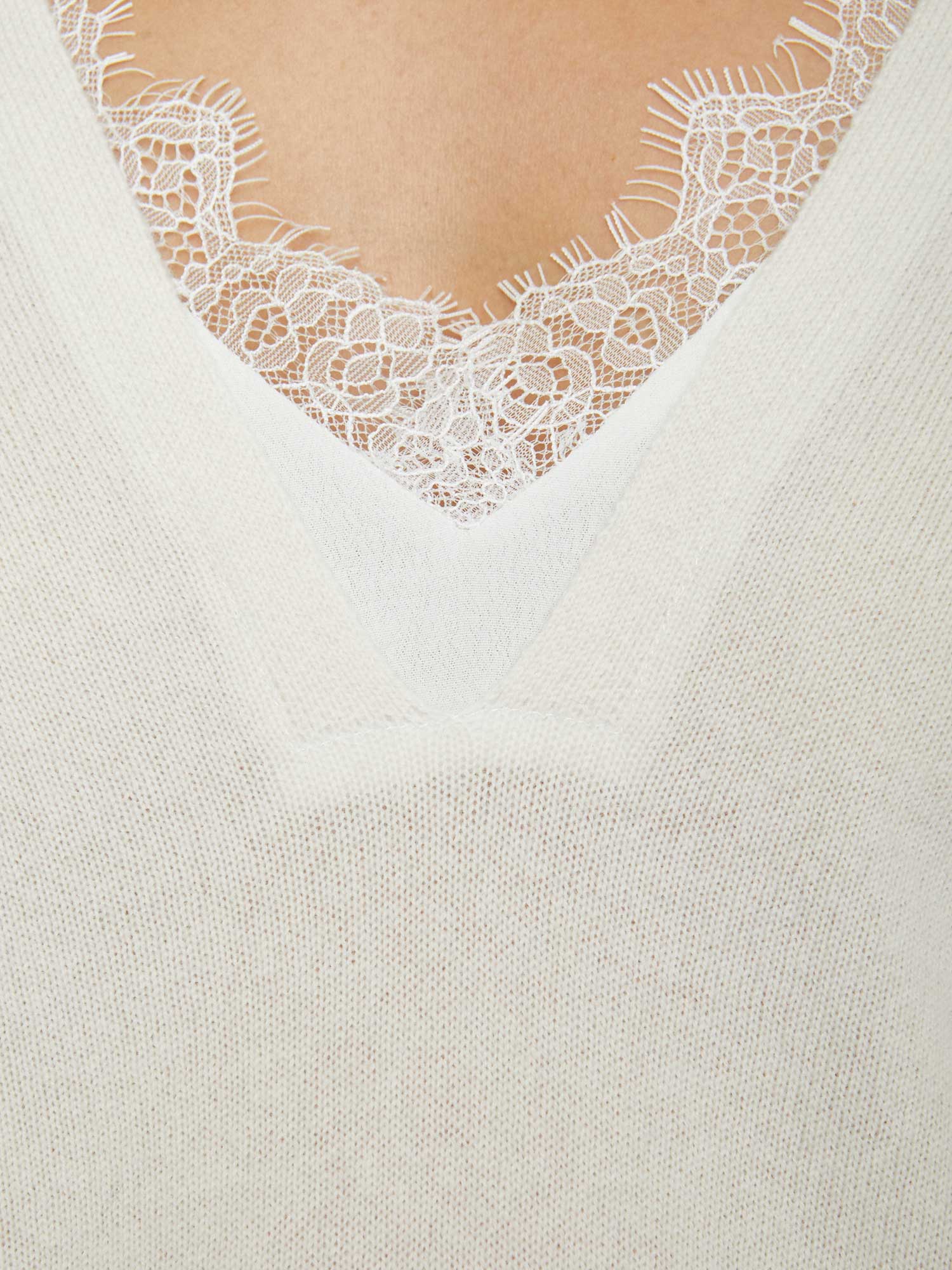 El jersey de encaje con cuello de pico