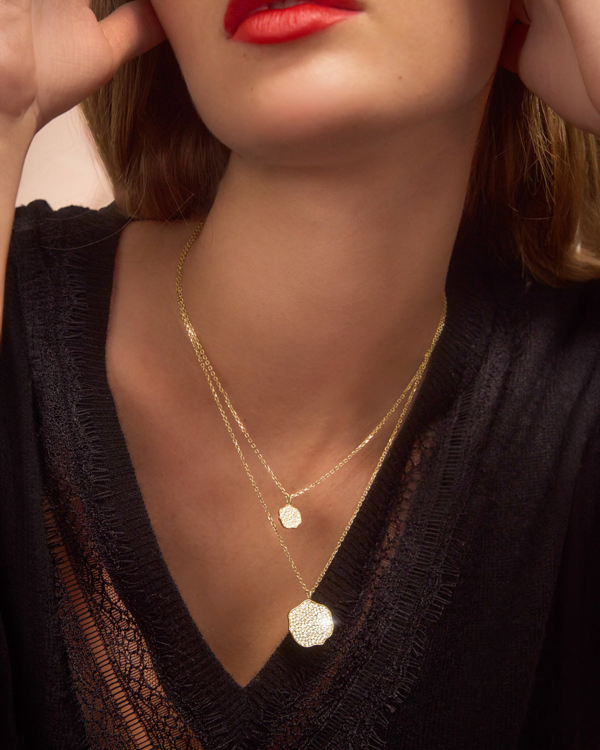 Petite fleur pavé diamond pendant necklace